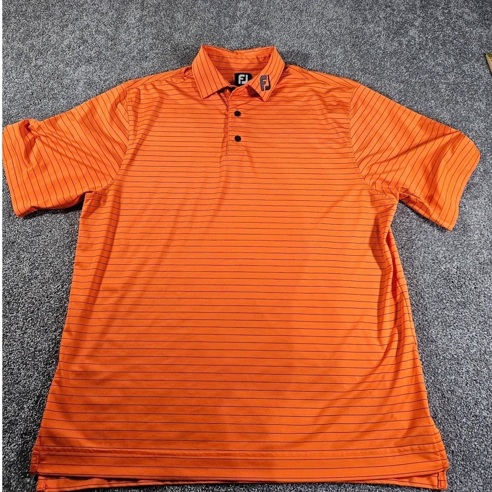 FootJoy(FJ) Polo Shirt Mens L Orange Striped Ulen Country Club Golf Performance - Picture 9 of 13
